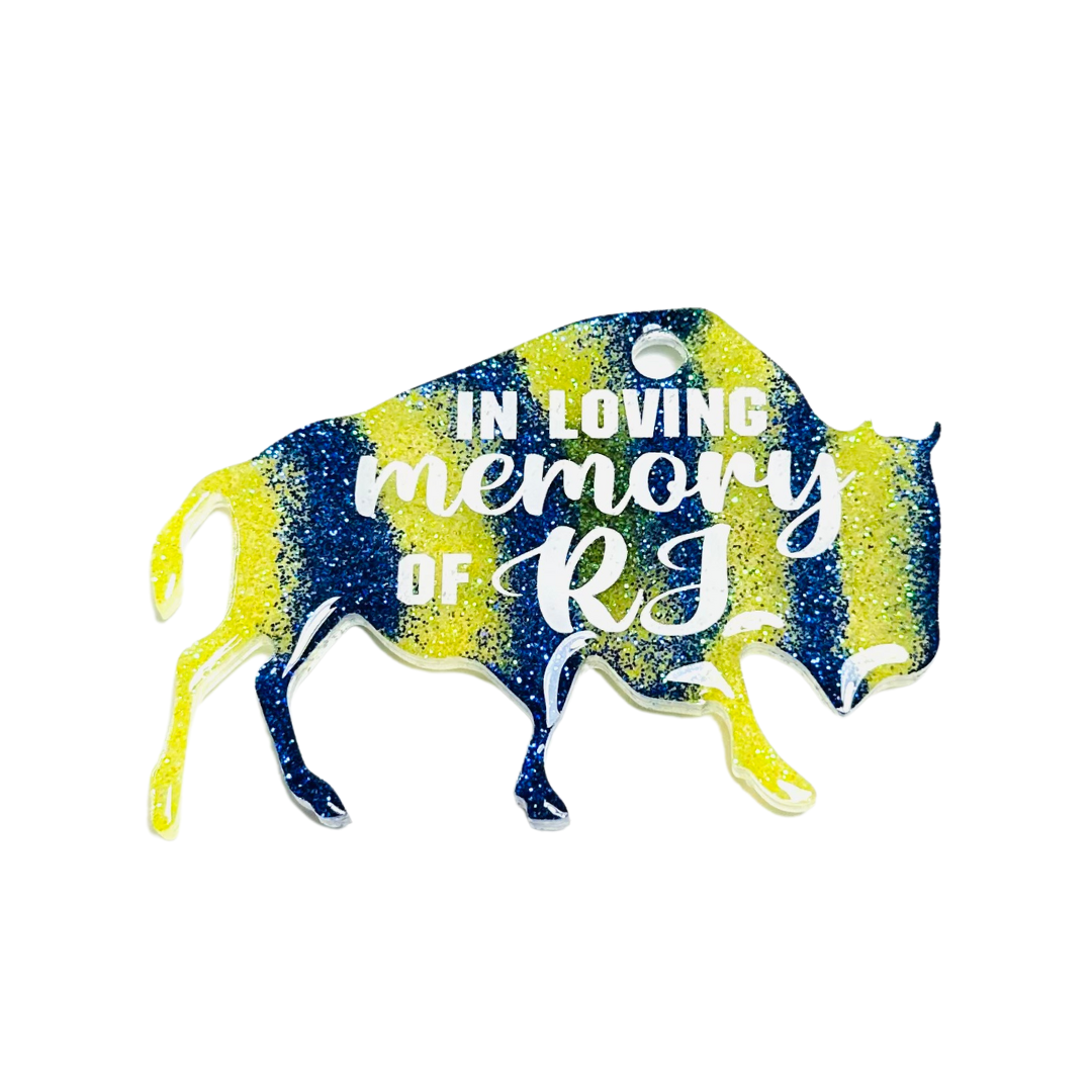 Handmade - Magnet - Resin Buffalo - Yellow Blue with White Vinyl Lettering