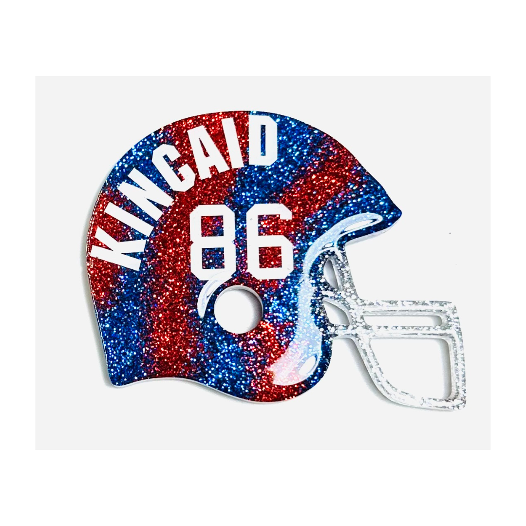 Handmade - Magnet - Resin Helmet - Red Blue Magnet with White Vinyl Lettering