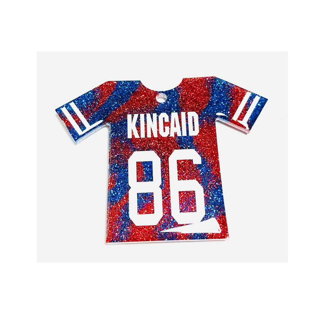 Handmade - Magnet/Ornament - Resin Large Jersey - Red Blue with White Vinyl Lettering