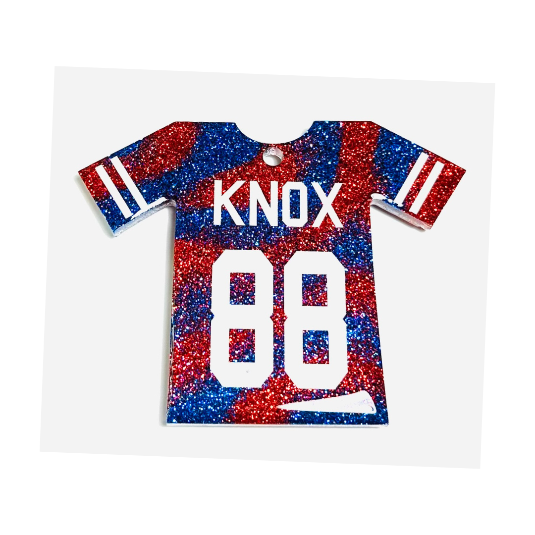 Handmade - Magnet/Ornament - Resin Large Jersey - Red Blue with White Vinyl Lettering