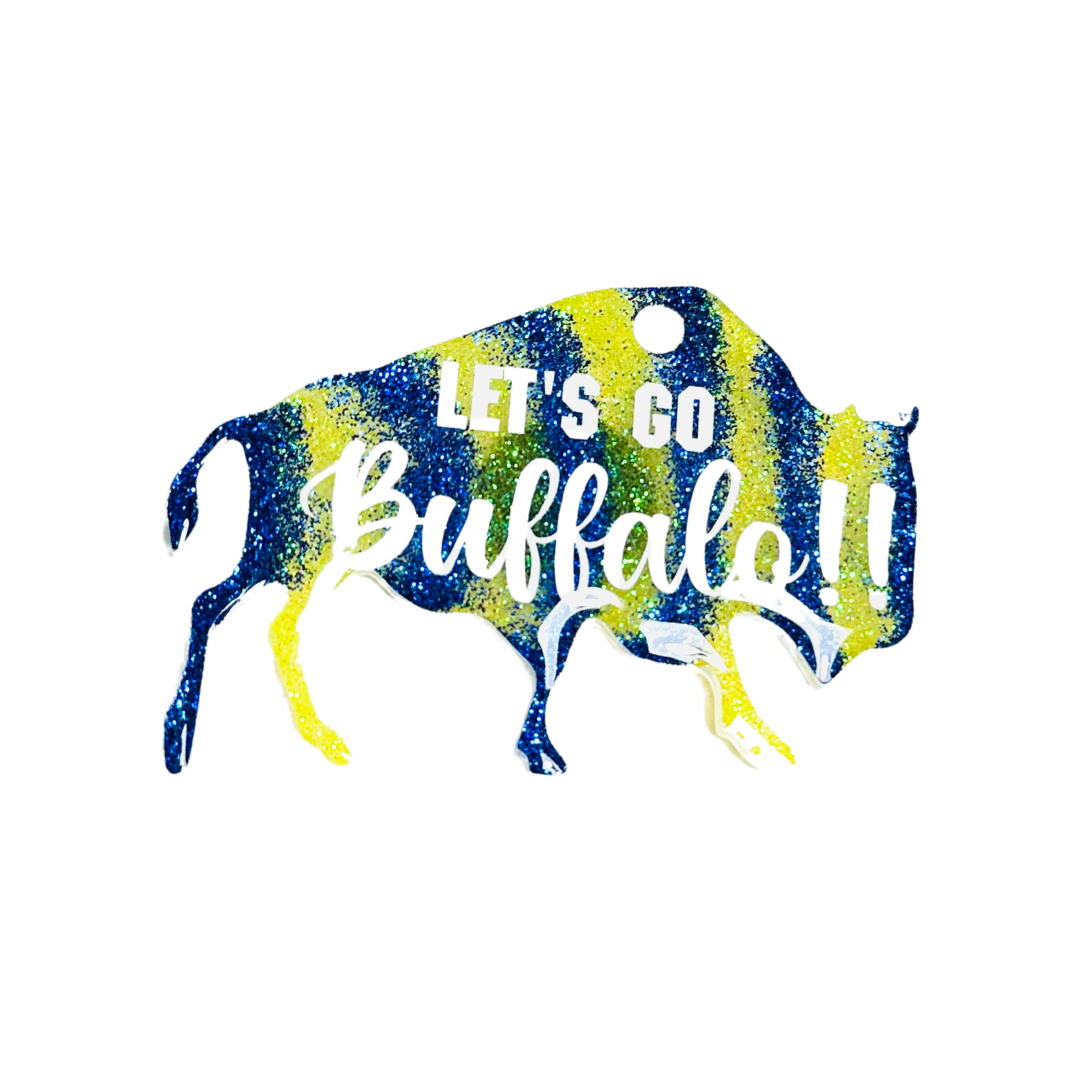 Handmade - Magnet - Resin Buffalo - Yellow Blue with White Vinyl Lettering