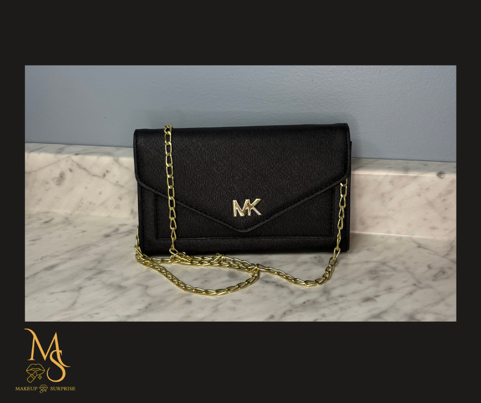 Purse - Black Clutch Designer Inspired MK with Gold Hardware