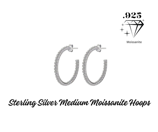 Earrings - Hoops - .925 Sterling Silver Moissanite Hoops