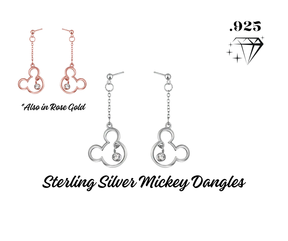Earrings - Dangles - .925 Sterling Silver & Rose Gold Plated Mickey Mouse with Zircon