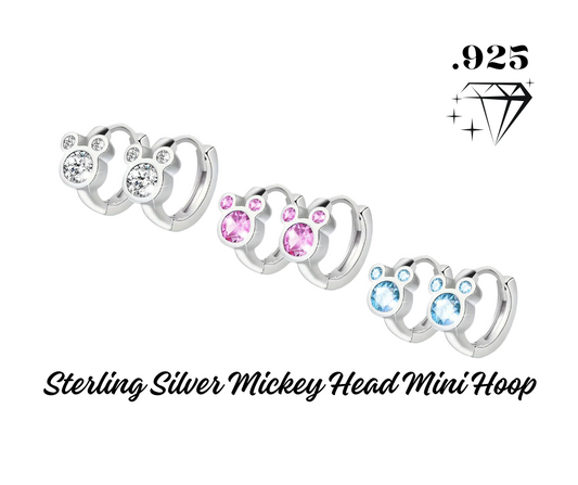Earrings - Mini Hoops - .925 Sterling Silver Mickey Mouse