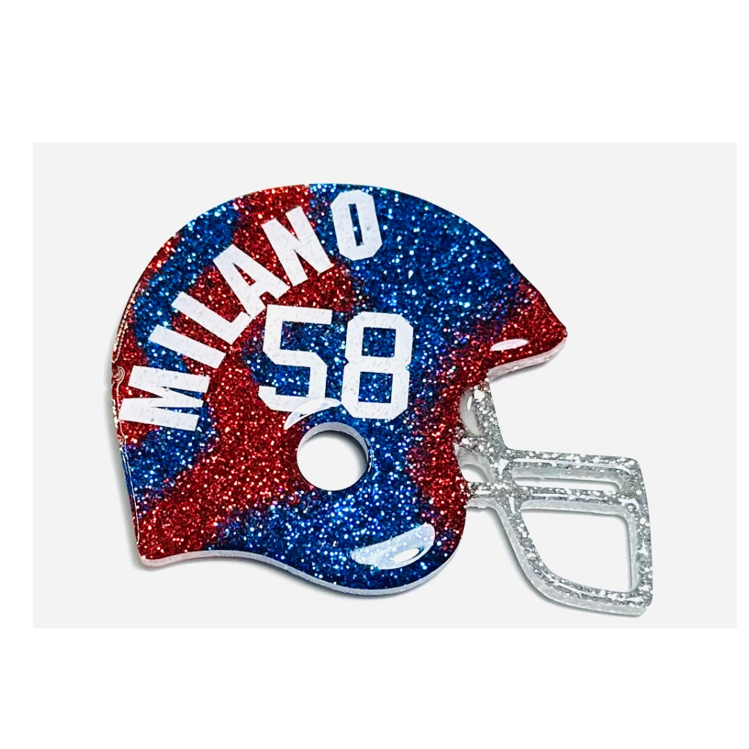 Handmade - Magnet - Resin Helmet - Red Blue Magnet with White Vinyl Lettering