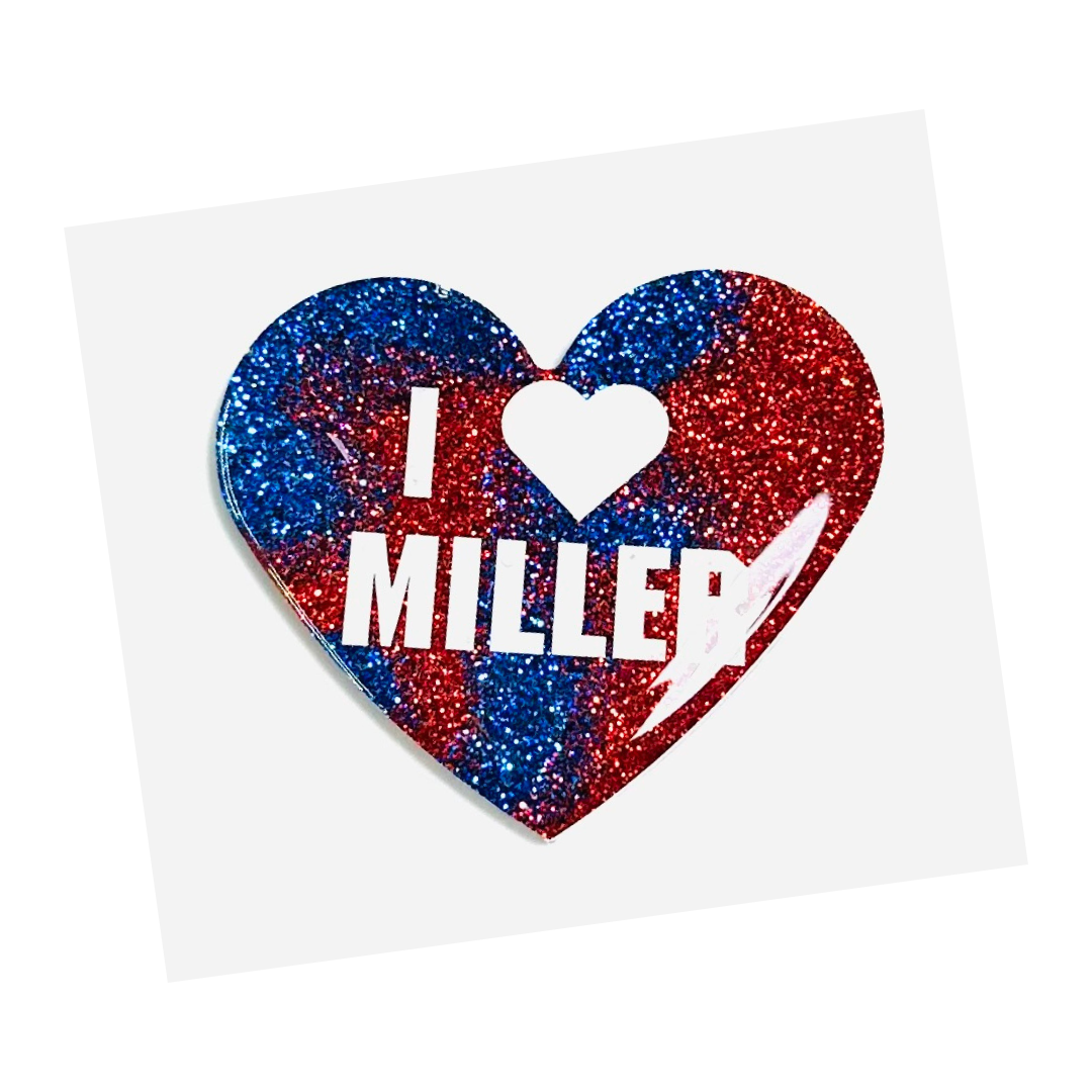 Handmade - Magnet - Resin Heart - Red Blue Magnet with White Vinyl Lettering - I Love (Player Name)