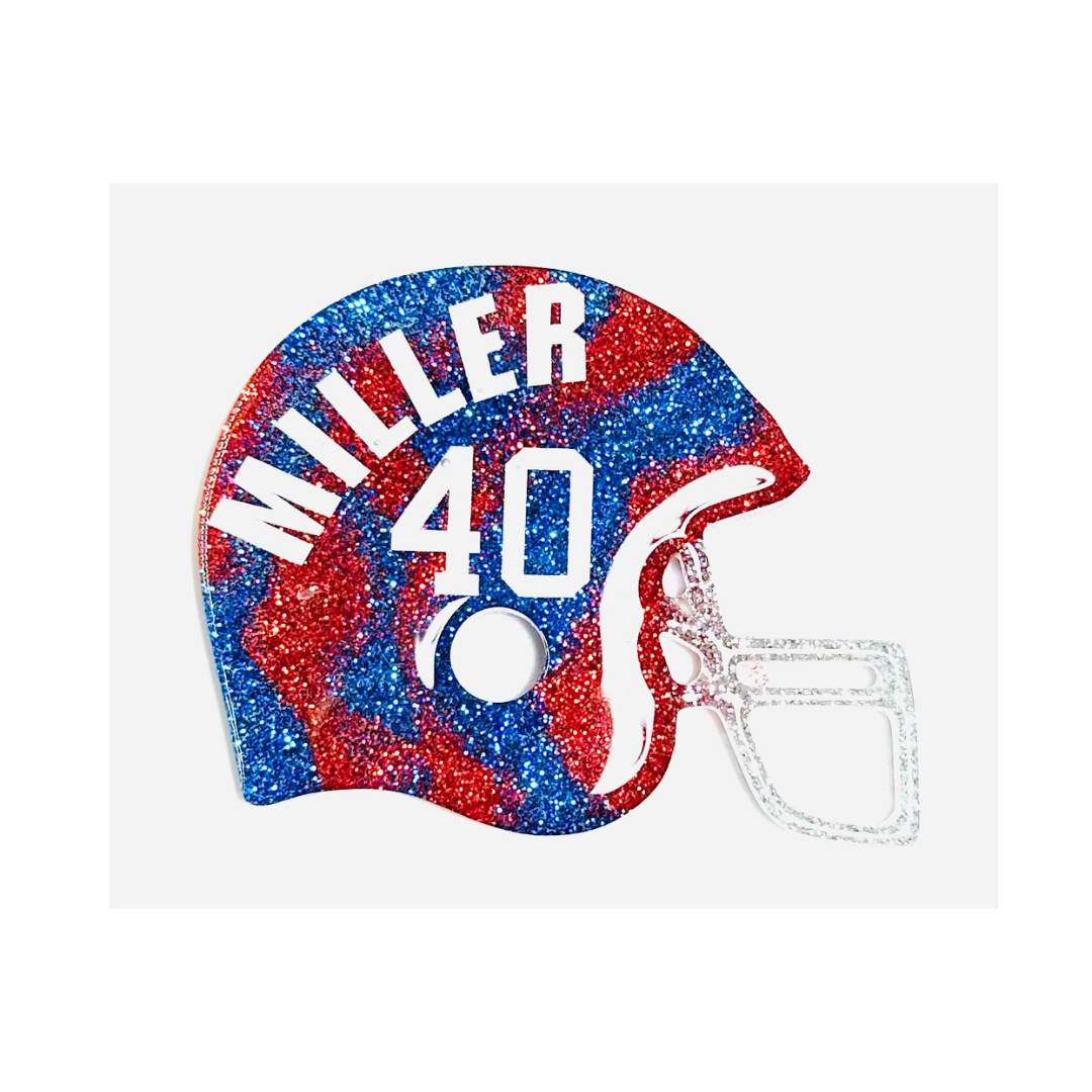 Handmade - Magnet - Resin Helmet - Red Blue Magnet with White Vinyl Lettering