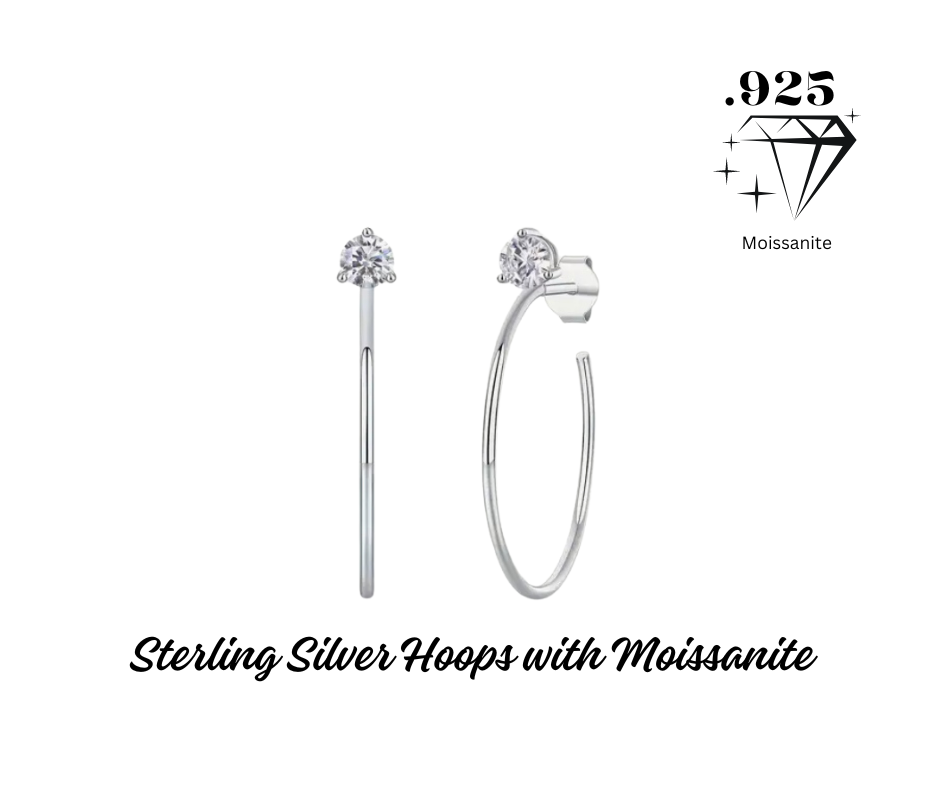 Earrings - Hoops - .925 Sterling Silver Moissanite