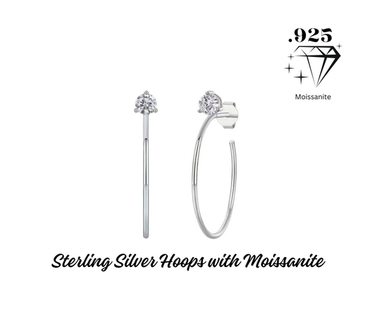 Earrings - Hoops - .925 Sterling Silver Moissanite