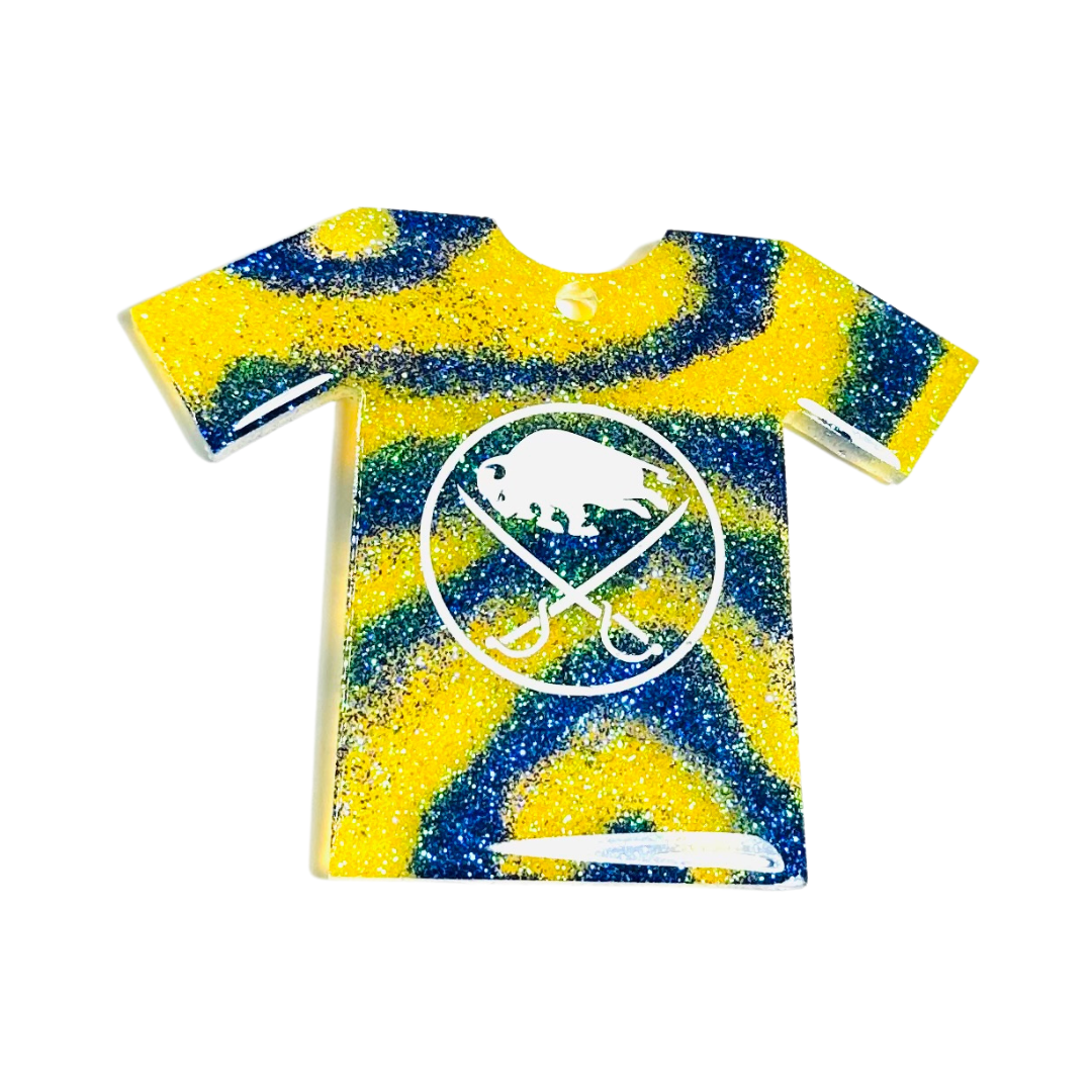 Handmade - Magnet/Ornament - Resin Large Jersey - Yellow Blue with White Vinyl Lettering