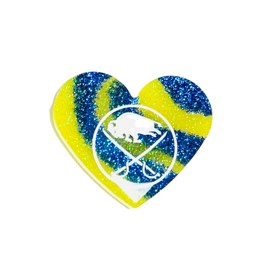 Handmade - Magnet - Resin Heart - Yellow Blue Magnet with White Vinyl Lettering