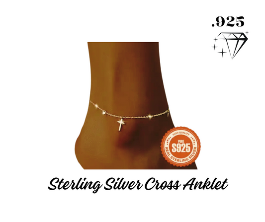 Anklet - .925 Sterling Silver One Strand Cross