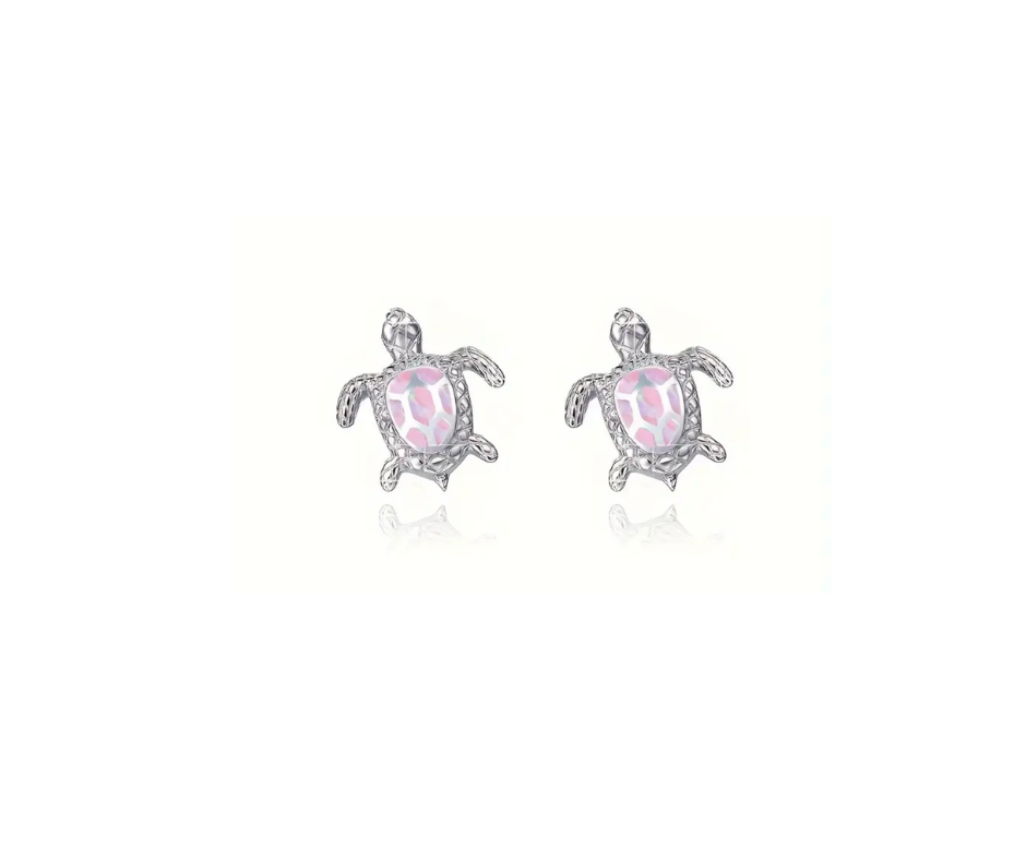 Earrings - Studs - Silver Turtle Blue Opal