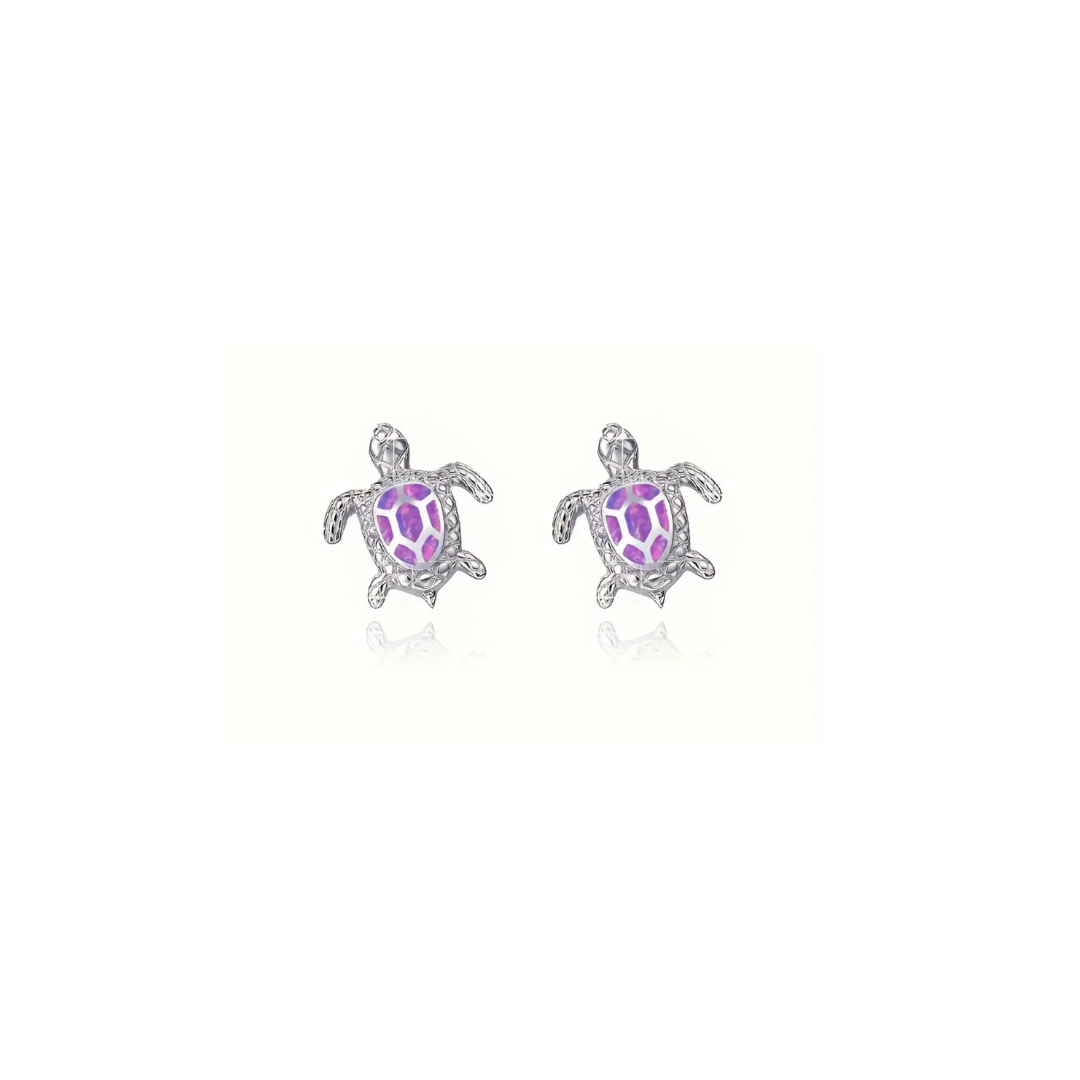 Earrings - Studs - Silver Turtle Blue Opal