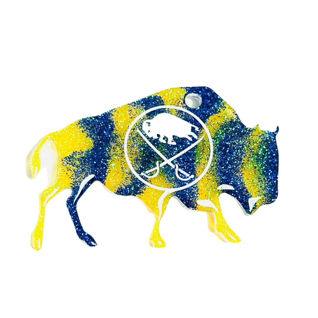 Handmade - Magnet - Resin Buffalo - Yellow Blue with White Vinyl Lettering