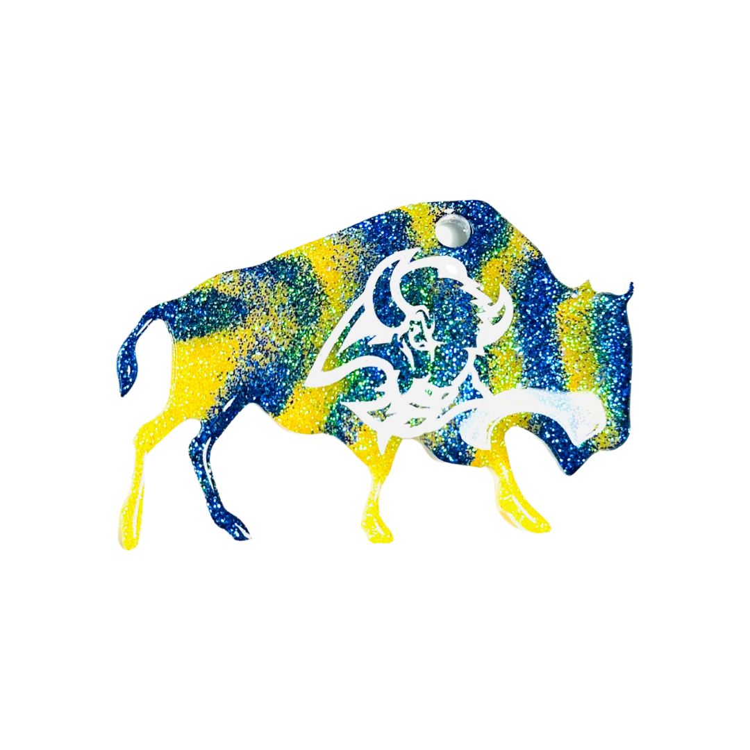 Handmade - Magnet - Resin Buffalo - Yellow Blue with White Vinyl Lettering