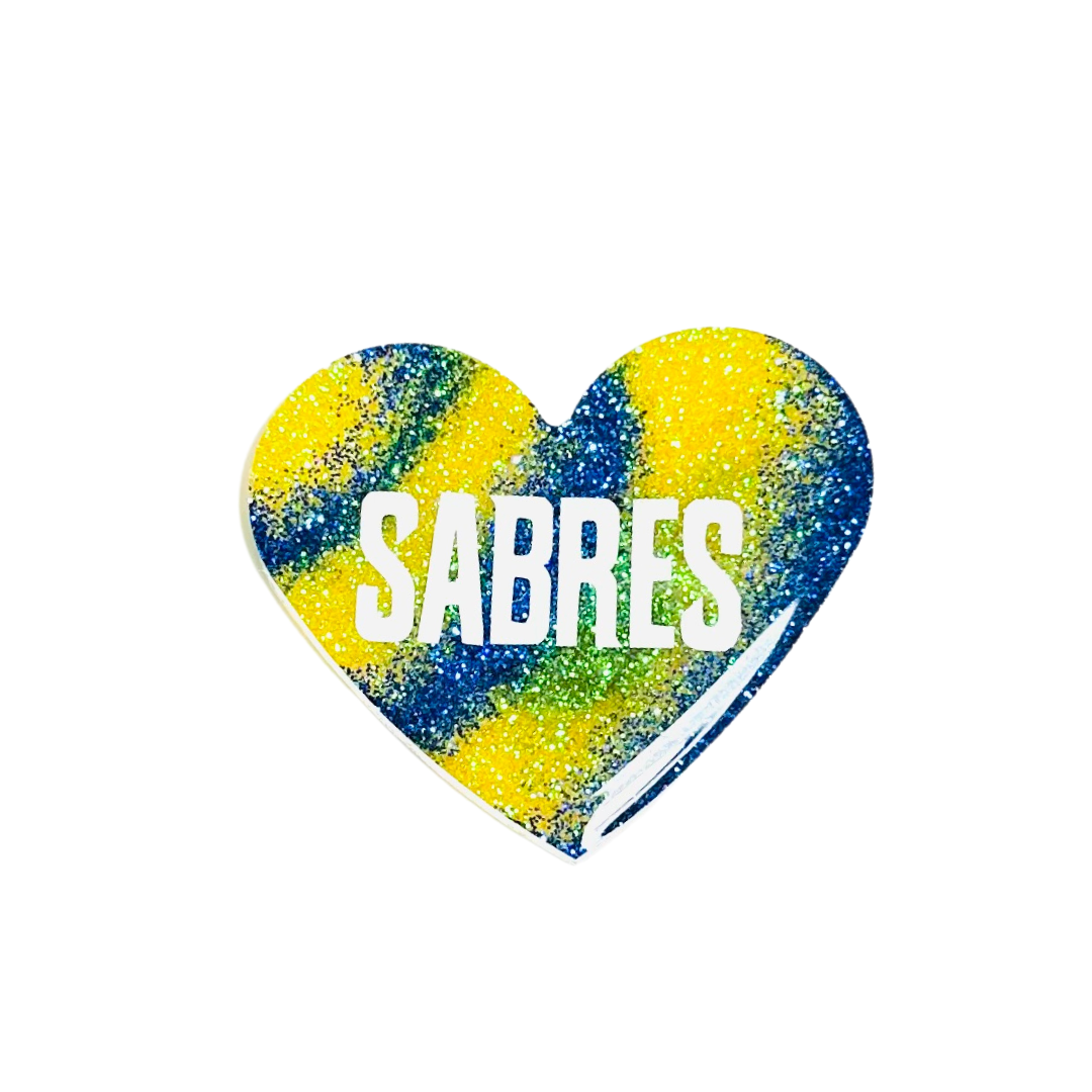 Handmade - Magnet - Resin Heart - Yellow Blue Magnet with White Vinyl Lettering