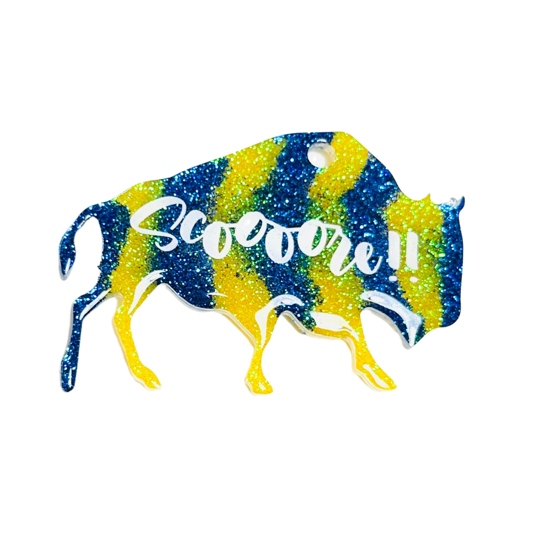 Handmade - Magnet - Resin Buffalo - Yellow Blue with White Vinyl Lettering