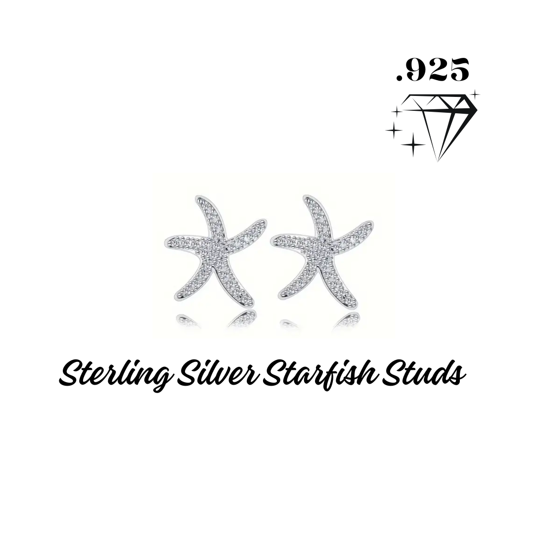Earrings - Studs - .925 Sterling Silver Starfish with Zircon