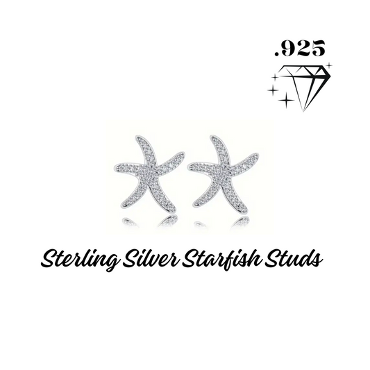 Earrings - Studs - .925 Sterling Silver Starfish with Zircon
