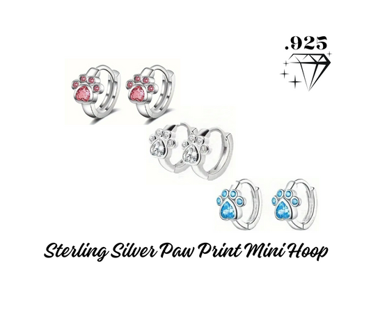 Earrings - Mini Hoop - .925 Sterling Silver Paw Print