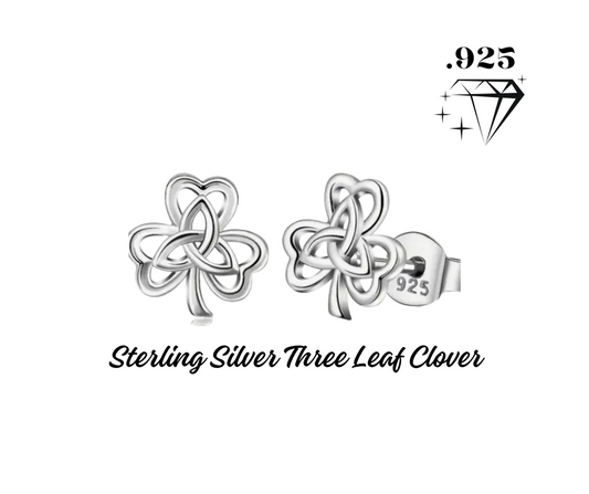 Earrings - Studs - .925 Sterling Silver Hollow Three Leaf Clover Design - Hypoallergenic