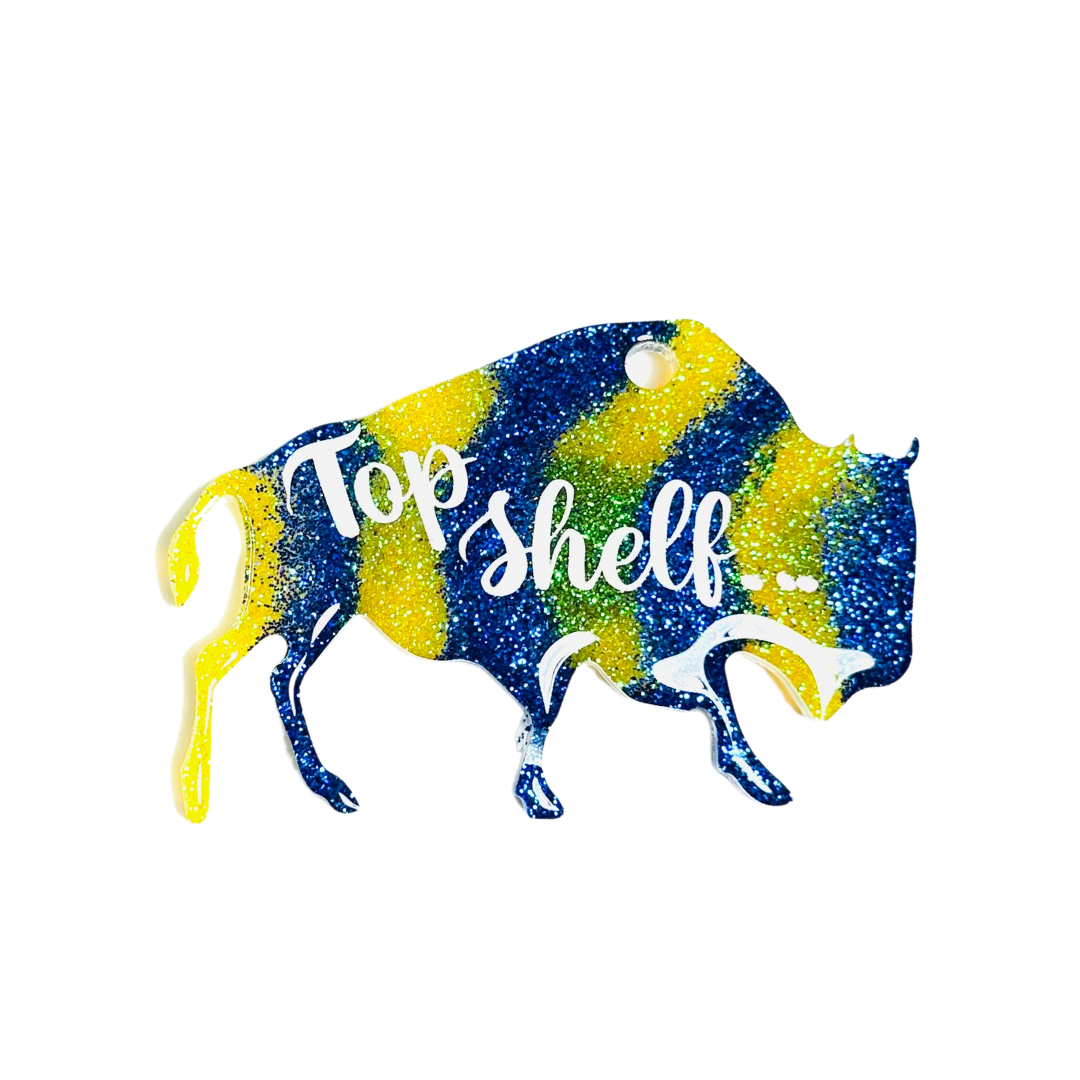 Handmade - Magnet - Resin Buffalo - Yellow Blue with White Vinyl Lettering