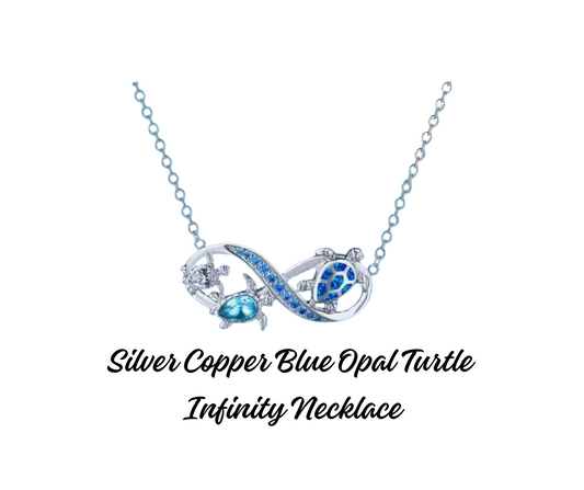 Necklace - Silver Turtle Infinity with Blue and Teal Zircon