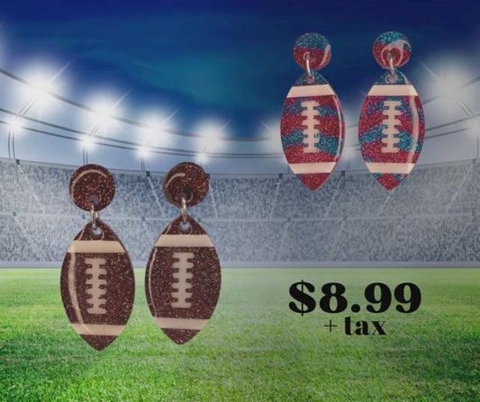 Earrings - Dangles - Epoxy Resin Hand Made .925 Sterling Silver Stud Football Earrings